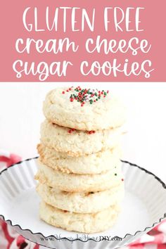 gluten free cream cheese sugar cookies stacked on top of each other