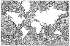 the world map is made up of many different patterns and shapes, all in black and white