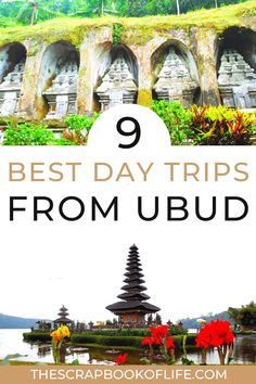 the best day trips from ubud in bali, indonesia with text overlay