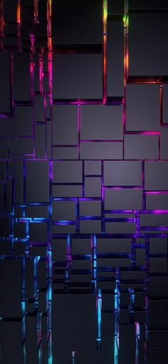 an abstract background consisting of colored lines and rectangles in varying colors on a black surface