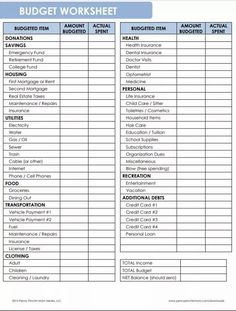 the printable budget worksheet is shown in blue and white, with an image of