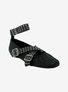 Get in on the ballet flat trend with this black faux leather pair decorated with grommeted buckles.Listed in women's sizes.Textilealloy upper; rubber soleImported Buckle Ballet Flats, Trending Flats, Azalea Wang, The Ballet, Guitar Strap, Boots And Sneakers, Sweaters And Jeans, Ballet Flat, Black Faux Leather