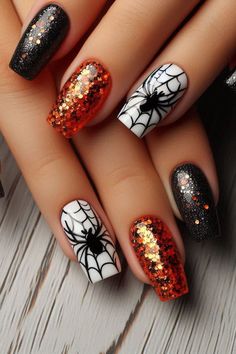 Decorating your nails for Halloween is a fun way to embrace the spooky season. This post contains 29 different Halloween nail designs you can create at home. Ideas, black, designs, art, cute, Disney, spooky, unique, simple, short, subtle, art, acrylic, almond, orange, easy We rounded up the best halloween nail designs that are trending, from French manicures to textured nails to chrome finishes and more. Glitter Ombre Nails Halloween, Short Coffin Shape Nails Halloween, Short Nail Design Halloween, Black Witchy Nails Short, Textured Halloween Nails, October Nail Designs 2024, Black Snd Orange Nails, Halloween Nail Designs Acrylic Square, Fall Halloween Nails Acrylic