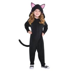 Buy this Amscan® Zipster™ Child Black Cat Costume at Michaels. com. Meow! Good luck getting your little one out of this purrrfect Zipster Black Cat One Piece Costume. Meow! Good luck getting your little one out of this purrrfect Zipster Black Cat One Piece Costume. This fun costume features a front zipper making it easy to get your child in and out of. Made of warm and comfortable fleece, your child will be cozy even if Halloween night is chilly. Being a cat has never been more fun! Details: Bla Cat One Piece, Costumes Faciles, Cat Costume Kids, One Piece Costume, Cat Jumpsuit, Toddler Costumes Girl, Party City Costumes, Black Cat Costumes, Onesie Costumes