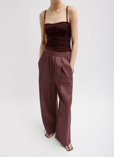 The Drapey Suiting Marit Pull on Pant is reinterpreted for Summer in a Japanese cotton blend with matte shine, but featuring the much sought after elastic waistband. Relaxed-but-polished, the Marit Pant is sure to be in continuous rotation at present and well into the future. 65% Rayon 35% Cotton Double Breasted Vest, Into The Future, Japanese Cotton, Denim Flares, Online Tops, Pull On Pants, Denim Pant, Cotton Style, Fashion Advice