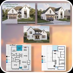 three story house plan with 3 car garage and living room, attached to the second floor