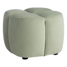 a light green ottoman with wheels on it