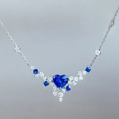 43574590210242 Sapphire Heart Necklace, Sapphire Necklace Pendants, Banquet Wedding, Jewelry Designing, Silver Wedding Jewelry, Heart Shaped Necklace, Party Necklace, Sapphire Pendant, Chains Necklaces