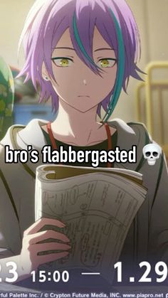 an anime character reading a newspaper with the caption broo's flabbergasted