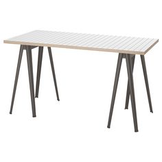 a table with two legs and a white top