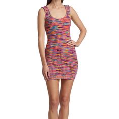 This Melange Knit Tank Dress Is Designed With An Above-The-Knee Length. Scoopneck And Back Pullover Style 100% Polyester Dry Clean Imported Casual Multicolor Sweater Dress, Fitted Multicolor Casual Sweater Dress, Casual Multicolor Knit Mini Dress, Staud Sleeveless Mini Dress, Fitted Sleeveless Mini Dress By Staud, Multicolor Knit Mini Dress For Summer, Staud Summer Mini Dress, Summer Multicolor Knit Mini Dress, Multicolor Stretch Knit Dresses