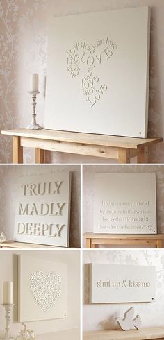 a white canvas with the words truly madly deeply written on it in different font styles