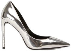 Sleek Silver Heels With Sculpted Heel, Luxury Metallic Silver Pointed Toe Heels, Metallic Silver Heels With 4-inch Heel For Formal Occasions, Sleek Silver Heels For Office, Chic Silver Court Shoes With 4-inch Heel, Chic Metallic Silver Pointed Toe Heels, Chic Silver Court Shoes With Sculpted Heel, Elegant Metallic Heels For Gala, Metallic Heels With Deep Heel Cup For Evening