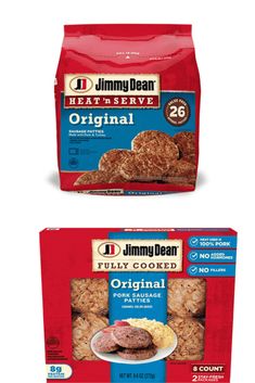 two packages of jimmy dean's original breakfast cookies are shown in red and blue