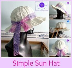 the hat is made with crochet and ribbon