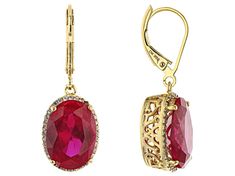 12.75ctw Lab Created Ruby With 0.27ctw Round White Topaz 18K Gold Over Silver Dangle Earrings. Measures Approximately 0.70"L X 0.46"W. Lever Backing Oval Earrings With Gemstone Accents For Formal Occasions, Oval Gemstone Accented Earrings For Formal Occasions, Taco Dip, Dip Recipe, Ruby Earrings, Silver Dangle Earrings, Girly Jewelry, Topaz Gemstone, Silver Earrings Dangle