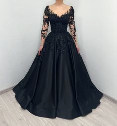 Princess Evening Dress, Black Princess, Princess Ball Gowns, Long Sleeve Evening Dresses, Ball Gowns Evening, Long Sleeve Wedding, Black Wedding Dresses, Wedding Dress Sleeves