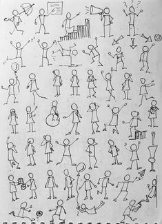 a drawing of people with different types of arms and legs, all drawn in black ink