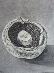 a drawing of an orange on a table