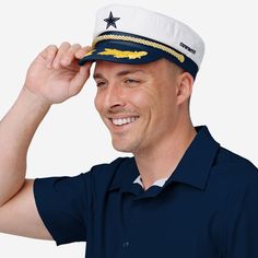 When your fellow fans see you rocking this Dallas Cowboys Captain's Hat, remind them that a courtesy "Aye aye, captain!" is in order. Features Sea captains hat with team-colored design so you can rep the team wherever you go Embroidered team logo display on front, in case there were any doubts where your allegiances lie Embroidered wordmark team name display on side for a little extra team spirit Adjustable strap on back so you can wear it however you want Details Material: Body - 80.9% Polyeste Aye Aye Captain, Captain's Hat, Aye Aye, Sea Captain, Logo Display, Michigan Wolverines, Team Name, You Rock, Chicago Bears