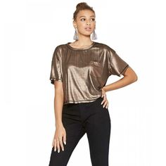 Wild Fable Bronze Short Sleeve Shine Boxy Cropped T-Shirt. Size: Medium Pit To Pit: Length: Condition: New With Tags Tags: Casual - Night Out - Date Night - Party - Chic - Stylish Casual Gold Top For Fall, Casual Gold Tops For Fall, Trendy Gold T-shirt For Summer, Trendy Gold Summer T-shirt, Chic Short Sleeve T-shirt For Night Out, Gold Short Sleeve Tops For Fall, Trendy Metallic Tops For Fall, Gold Crop Top For Night Out, Trendy Gold Tops For Fall