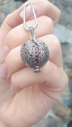 Handmade sterling silver pomegrate jewelry pendant weight: 6 gram necklace lenght: 45 sm necklace weight: 3.5 gram Check out my pomegranate collection here https://www.etsy.com/shop/ArMatSilver?ref=seller-platform-mcnav&section_id=26092894 Ready to ship Spiritual Silver Garnet Necklace, Spiritual Garnet Necklace In Silver, Silver Locket Necklace For Healing, Silver Garnet Necklaces For Gifts, Antique Silver Necklace For Healing, Pomegranate Necklace, Pomegranate Jewelry, Retro Ring, Green Jewelry