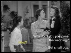 two women standing next to each other with the caption how do you postpone the wedding? get small pox