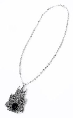 Enter the black cathedral... This beautiful hand-cast alloy necklace has an intricate design of a Gothic cathedral with a genuine onyx gem in front. Nickel-free metal alloy. The pendant is 70mm x 48mm. The chain is 60cm. Gothic Stainless Steel Pendant Necklace, Gothic Alloy Pendant Jewelry, Gothic Alloy Chain Necklace, Gothic Alloy Necklace With Chain Detail, Gothic Pendant Necklace With Chain, Gothic Pendant Necklaces With Chain, Gothic Oxidized Stainless Steel Necklaces, Gothic Stainless Steel Necklace With Oxidized Finish, Black Metal Necklace With Locket