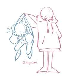 a drawing of a person holding onto a bag