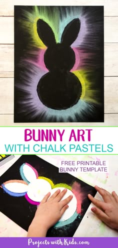 bunny art with chalk pastels and free printable bunny template for kids to make