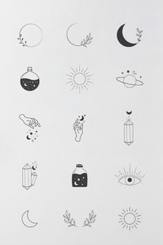 an image of various symbols drawn in black and white