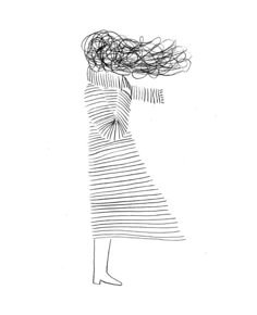 a drawing of a woman with her hair blowing in the wind