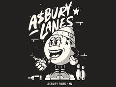 an image of a cartoon character with the words asbury lane's on it