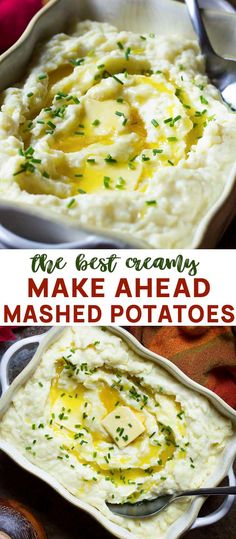 mashed potatoes in a white dish with text overlay