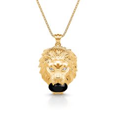 The lion is a symbol of courage, strength, determination and leadership. Finely crafted from sterling silver. This necklace embellishes the eyes are glittering round-cut stones to add the finishing touch. The brown stone in the mouth makes it vivid and vivid. As a strong and brave image, when you wear this necklace you will be ready to take on any challenge.Carat Weight: 4.4 ctStone Size: 8*10 mmStone Type: Jeulia® StoneNumber of Stones: 1 Stone Shape: OvalStone Color: Fancy BlackCarat Weight: 0 Symbol Of Courage, Brown Stone, Snake Jewelry, Classic Necklace, Effy Jewelry, White Necklace, Necklace Online, Oval Stone, The Lion