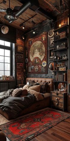 Bedroom Ideas For Men, Stylish Bedroom, Dream House Interior, Rustic Bedroom, House Interior Decor, Vintage Maps, Home Room Design, Home Office Design