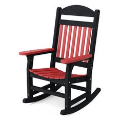 a red and black rocking chair on a white background