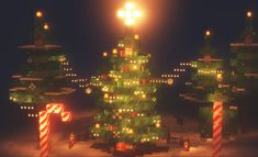 an animated christmas tree surrounded by candy canes