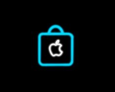 an apple logo glowing in the dark with a blue glow on it's side