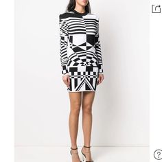 Nwt Whether You're Of The Opinion That Great Style Is Black And White Or Not, We Can All Agree On This One. Knitted In A Black And White Geometric Pattern, This Fitted Balmain Dress Exudes An '80s Power Dressing Air. Note Those Strong Shoulders. Highlights Black/White Geometric Print Fitted Back Zip Fastening Long Sleeves Shoulder Padding Made In France 88% Viscose 11% Polyamide 1% Spandex/Elastane Approximate Measurements: Armpit To Armpit: 18 Inches Shoulder To Hem:32 Inches Sleeve: 23 1/2 Inc Short Dress Patterns, Black And White Geometric Pattern, Balmain Dress, Strong Shoulders, Power Dressing, Fit Back, Us Size 10, Short Dress, Shoulder Sleeve