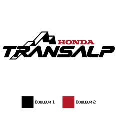 the honda transsalp logo is shown in red, black and white with an image of