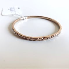 Delicate Gold / Bronze-Y Bangle Bracelet. About 2.5” In Diameter, Internal Edge To Internal Edge. Pairs Well With A Similar Piece In My Closet That Has A Different Pattern. Beautiful Dressed Up Or Down - Perfect W/ A Little Black Dress For Evening Or W/ A Classic White Tee & Blue Jeans Combo At Brunch! Purchased @ Off 5th By Saks Fifth Avenue. Just Never Wound Up Wearing. Pulsera Golden Clean Lines Simple Accessory Classic Stackable Bundle To Save - & Make The Most Of Your Shipping Dollars! Adjustable Rose Gold Bangle For Everyday, Rose Gold Metal Bangle For Everyday Wear, Nickel-free Rose Gold Metal Bracelets, Adjustable Nickel-free Rose Gold Bracelet, Everyday Metal Bangle, Adjustable Hoop Bangle For Everyday, Rose Gold Bohemian Bracelets, Adjustable Stackable Rose Gold Bangle, Nickel-free Bangle Bracelet For Everyday