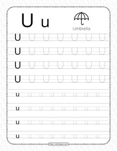 the letter u worksheet with an umbrella and letters to write it in english