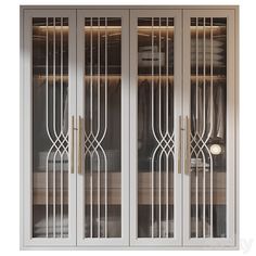 a large white cabinet with glass doors on the front and side panels that are open