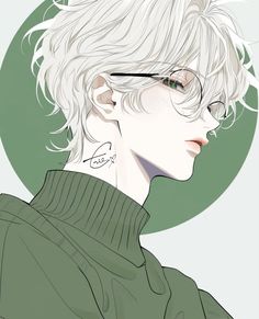 an anime character with glasses and a green sweater