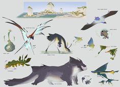 an image of some animals that are in the air and one is on the ground