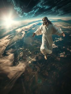 jesus in the sky with his arms outstretched