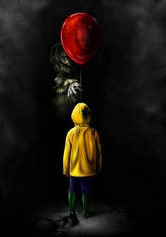 a person in yellow jacket and green rain boots holding a red balloon