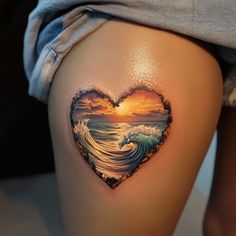 46 Very Unique Tattoos for Women - Very Unique Tattoos, Beachy Tattoos, Wave Tattoo Design, I Want A Tattoo, Unique Tattoos For Women, Shoulder Blade Tattoo, Tiny Wrist Tattoos, Sunset Tattoos, Beach Tattoo