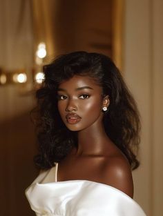 Soft Romantic Glam Makeup, Dark Skin Face Claims Female, Gown Photoshoot Poses Outdoor, Professional Black Women Aesthetic, Black Woman Wedding Makeup Dark Skin, Insta Face Poses, Black Woman Elegant Outfit, 1850s Makeup, Black Women Afro Aesthetic